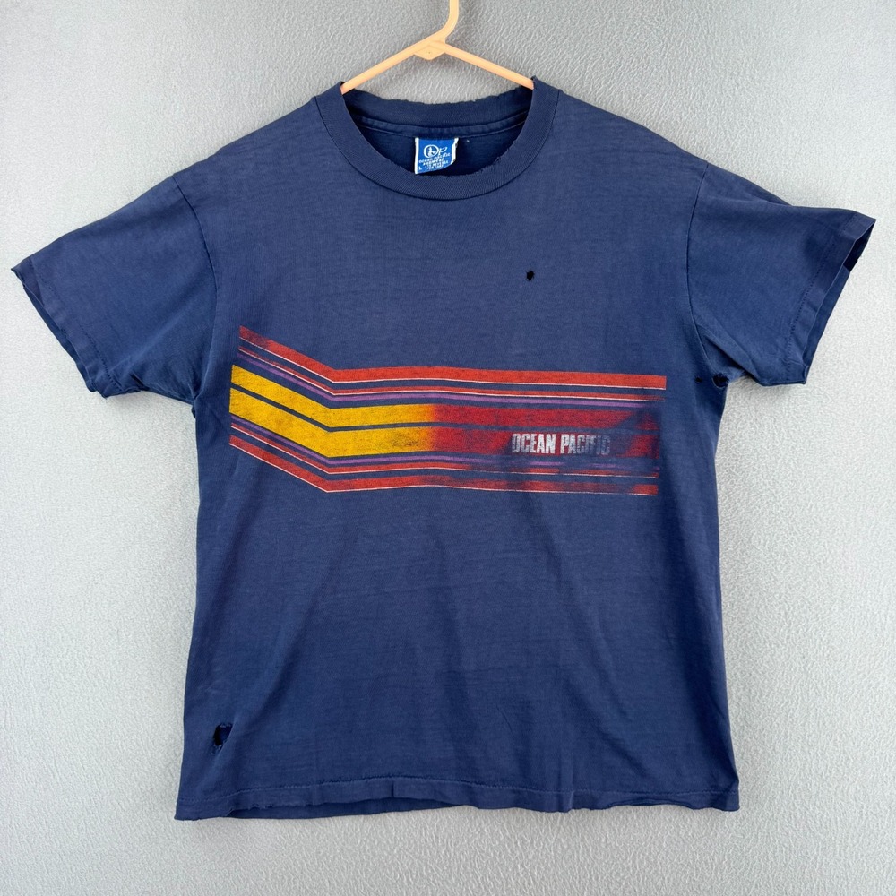 Vintage OP T Shirt Mens Large 80s Thin Cotton Distressed Surf Tee Made in USA
